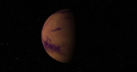 A smooth, gentle entry into orbit around Mars at 90 degrees longitude Stock-Footage 58144919