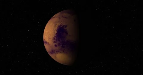 A smooth, gentle entry into orbit around Mars at 0 degrees longitude Stock Footage 58145377