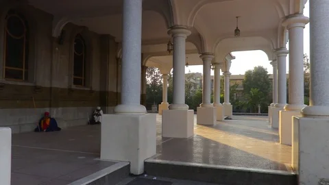 A smooth gimbal shot in the corridors of the Bole Medhane Alem Cathedral, Addis Stock Footage 81585233