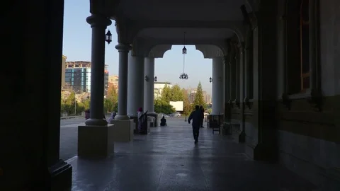 A smooth gimbal shot through corridors of the Bole Medhane Alem Cathedral, Addis Stock Footage 81585295