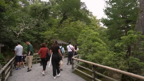 Smooth Gimbal Walking Through Traditional Japanese Gardens of Kinkaku-ji Stock Footage 267423141