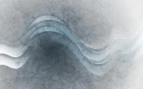 Smooth glossy waves and circular lines on the grunge concrete wall background Stock Illustration