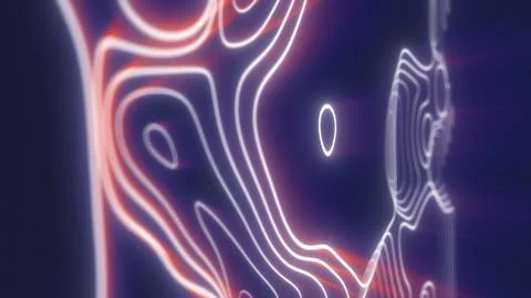 Smooth glowing topographic lines forming a futuristic 3D surface with soft ne Stock Illustration