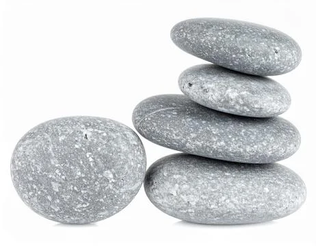 Smooth Grey Pebbles Stack Isolated on White Background Representing Calm Ba.. Stock Photos