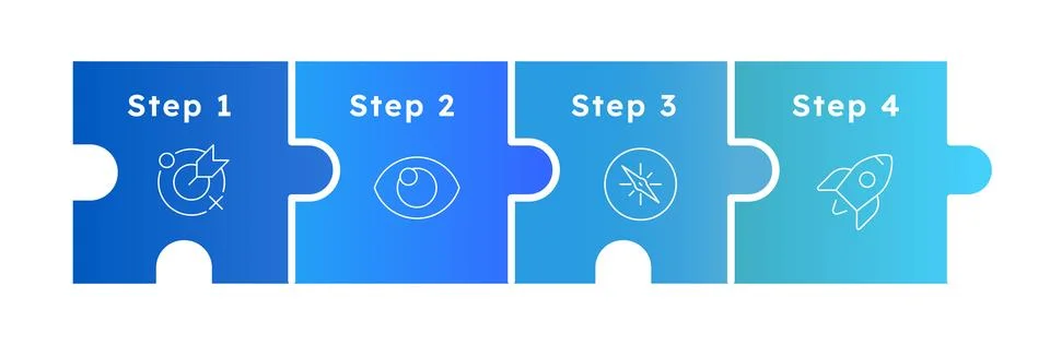 Smooth horizontal interlocking puzzle infographic 4 steps Stock-Illustration