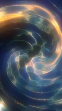 Smooth iridescent liquid vortex with blue and golden reflections, creating .. Illustrazione stock