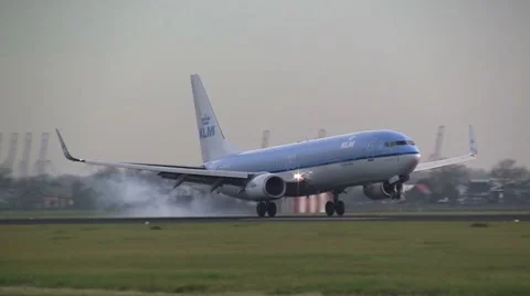 Smooth KLM plane landing Stock Footage 8923783