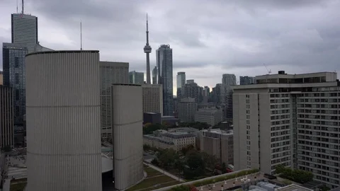 Smooth left to right establishing pan of Toronto sky line including CN tower Stock Footage 81684926