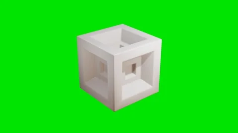 Smooth light gray cube with dents rotates on a green background. 3d render loope Video stock 312873311