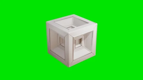 Smooth light gray cube with dents rotates on a green background. 3d render loope Video stock 312873317