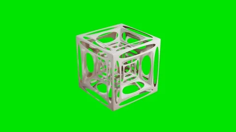 Smooth light gray cube frame with dents rotates on green background. 3d render l Stock Footage 312873318