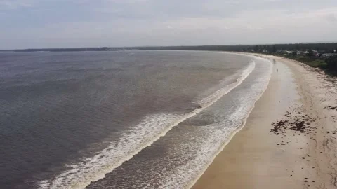Smooth low tide waves on Callala beach watefront – aerial flying 4k. Stock Footage 171777153