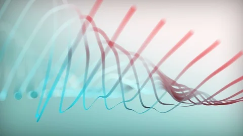 Smooth luminous wavy particles in virtual space. Video stock 107021308