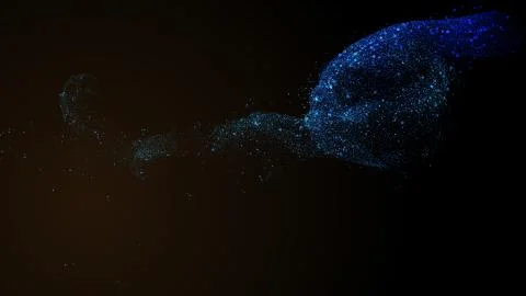 Smooth luxury techno blue stream slowly flow on black background. Copy space. Stock Photos