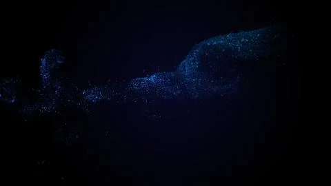 Smooth luxury techno blue stream slowly flow on black background. Copy space. Stock Photos