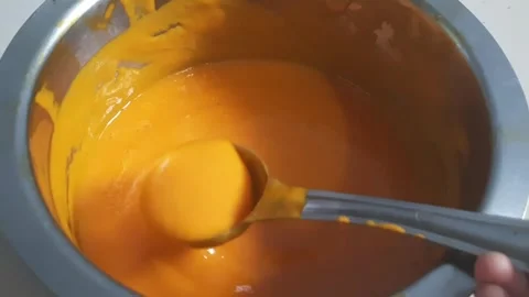 Smooth Mango Puree Stirring and Spoon Close-Up – Creamy Texture Food Shot Video stock 333100999