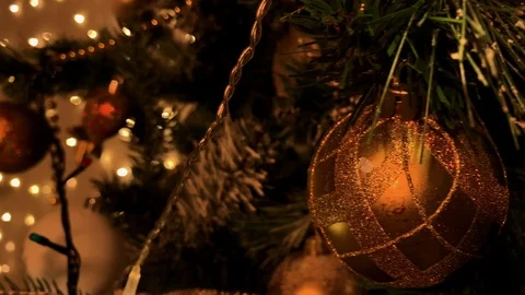 Smooth motion. Different decorative Christmas-tree toys close up decorations for Video stock 120133635