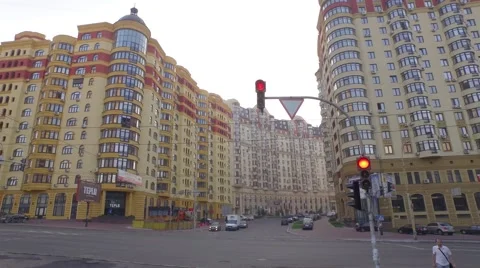 Smooth movement under the traffic light on the cross roads. Aerial filming Stock Footage 58815185