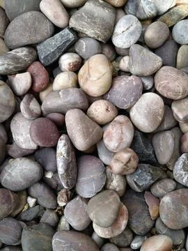 Smooth natural river pebbles background texture. Round sea rock stones top vi Stock Photos