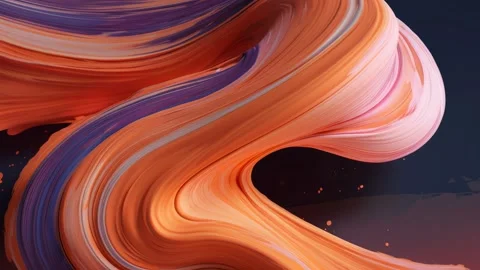 Smooth orange paint ribbon spirals in airy motion Video stock 317167399