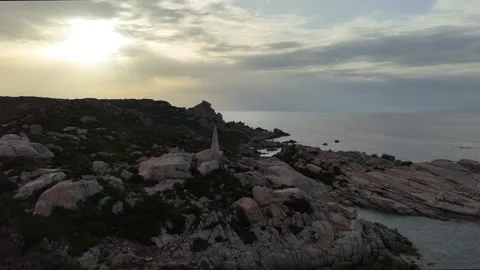Smooth Orbit Drone Shot Lighthouse Over Mediterranean Water Sardegna Vídeo Stock 333458358