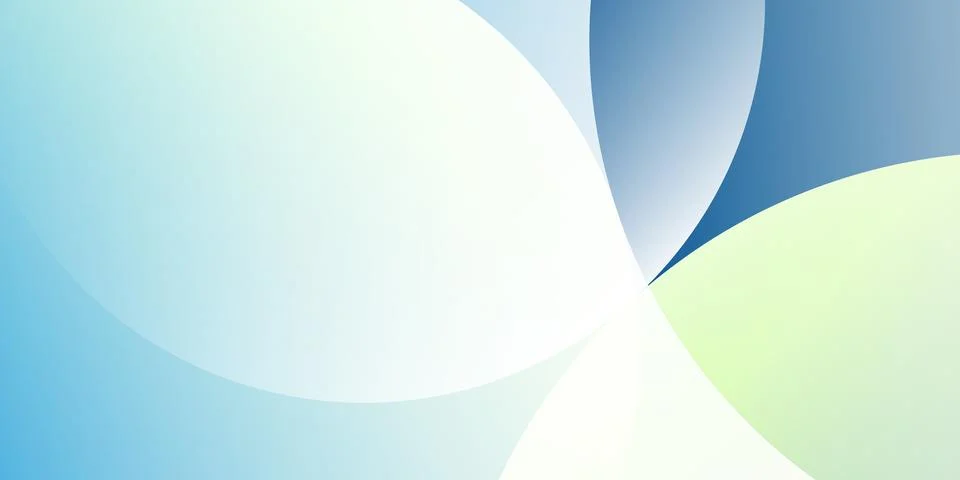 Smooth overlapping translucent circles and flowing curves in light blue, gr.. Stock Illustration