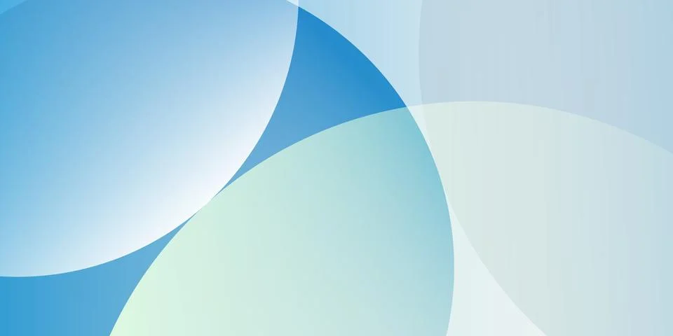 Smooth overlapping translucent circles and flowing curves in light blue, gr.. Stock Illustration