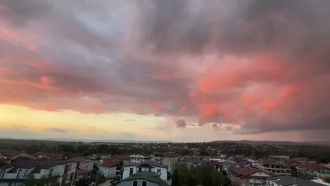 Smooth Pan Across Pink Sunset Clouds Over Derbent in Kartepe Stock Footage 344559648