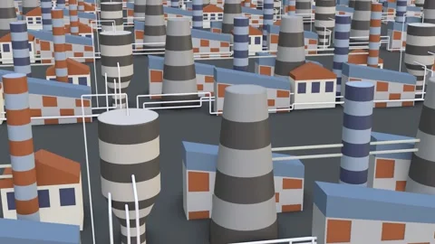 Smooth Panning 3D Animation of Industrial Factory Buildings and Chimneys Stock Footage 337954766