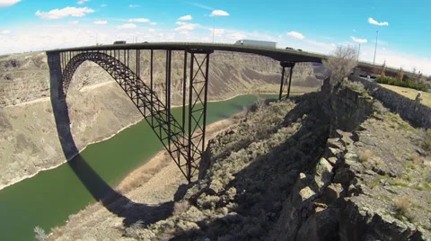 Smooth Panning Shot of Perrine Bridge BASE Jumping Stock Footage 34693990