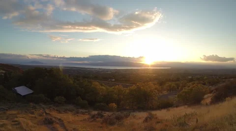 Smooth Panning Shot of Sunset In Fall Utah Canyon Stock Footage 34693962