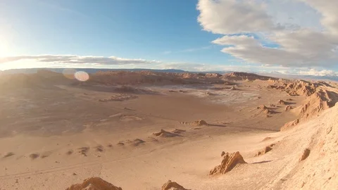 Smooth panning of a valley at Valle De La Luna desert Chile San Pedro De Atacama Stock Footage 93848826