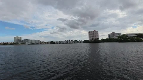 Smooth panoramic view across a calm river Stock Footage 320221374