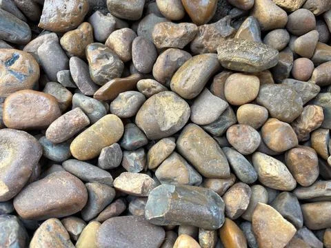 Smooth pebbles on a sandy surface Stock Photos