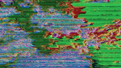 Smooth polychrome overlay. Damaged TV effect, Digital animation. Stockbeeldmateriaal 147958713