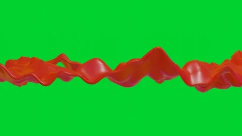 Smooth red deforming ribbons move slowly on green background. 3d render looped a Stock Footage 304650151