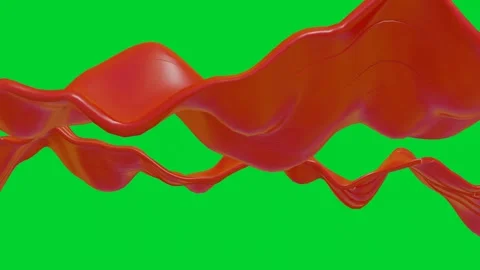Smooth red deforming ribbons move slowly on green background. 3d render looped a Video stock 304650153