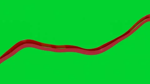Smooth red deforming ribbons move slowly on green background. 3d render looped a Video stock 304650158