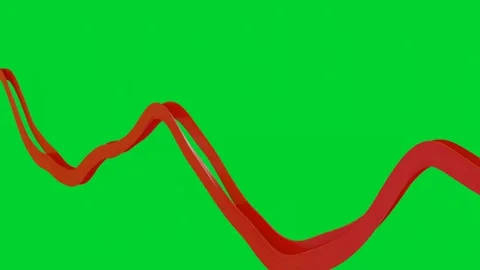 Smooth red deforming ribbons move slowly on green background. 3d render looped a Stock Footage 304650163