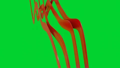 Smooth red deforming ribbons move slowly on green background. 3d render looped a Video stock 304650176