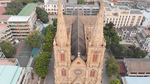 Smooth removal of a drone from a catholic cathedral in Guangzhou, China. Stock Footage 102549741
