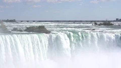 Smooth right to left establishing pan shot of the massive Niagara Falls Stock Footage 81670416