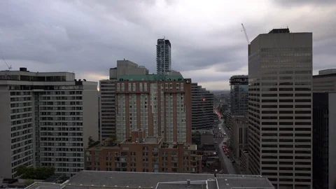 Smooth right to left establishing pan of Toronto sky line in 4K Stock Footage 81684946