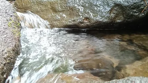 Smooth River Flow Over Wet Rocks | Natural Stream Texture Close View Stock Footage 330547399
