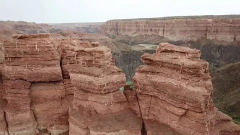Smooth shooting with the drone. View of Charyn canyon and river. Video stock 97357443