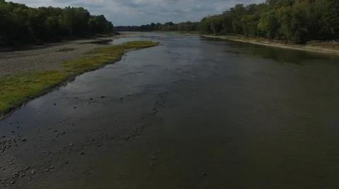 Smooth shot camera moving at low altitude above river Stock Footage 68656182