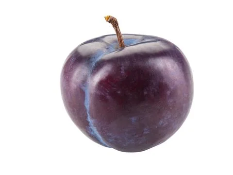 Smooth-skinned, mellow, purple plum fruit isolated on white background with.. Stock Photos
