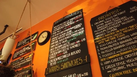 Smooth slide shot of restaurant wall decoration Stock-Footage 121384969