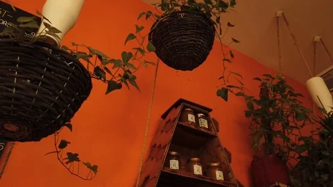 Smooth slide shot of restaurant wall decoration 動画素材 121384993