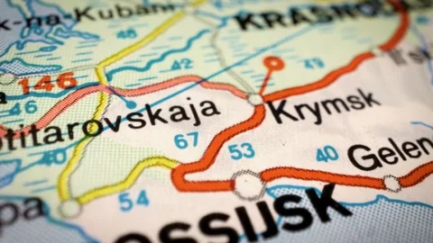 Smooth sliding map view of route between krasnodar and novorossiysk, russia Stock Footage 332798057